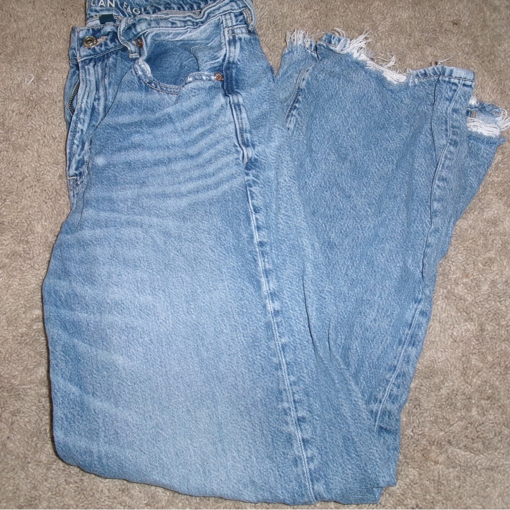 SOLD-American Eagle Outfitters Boyfriend Jeans in Blue with Distressed Details